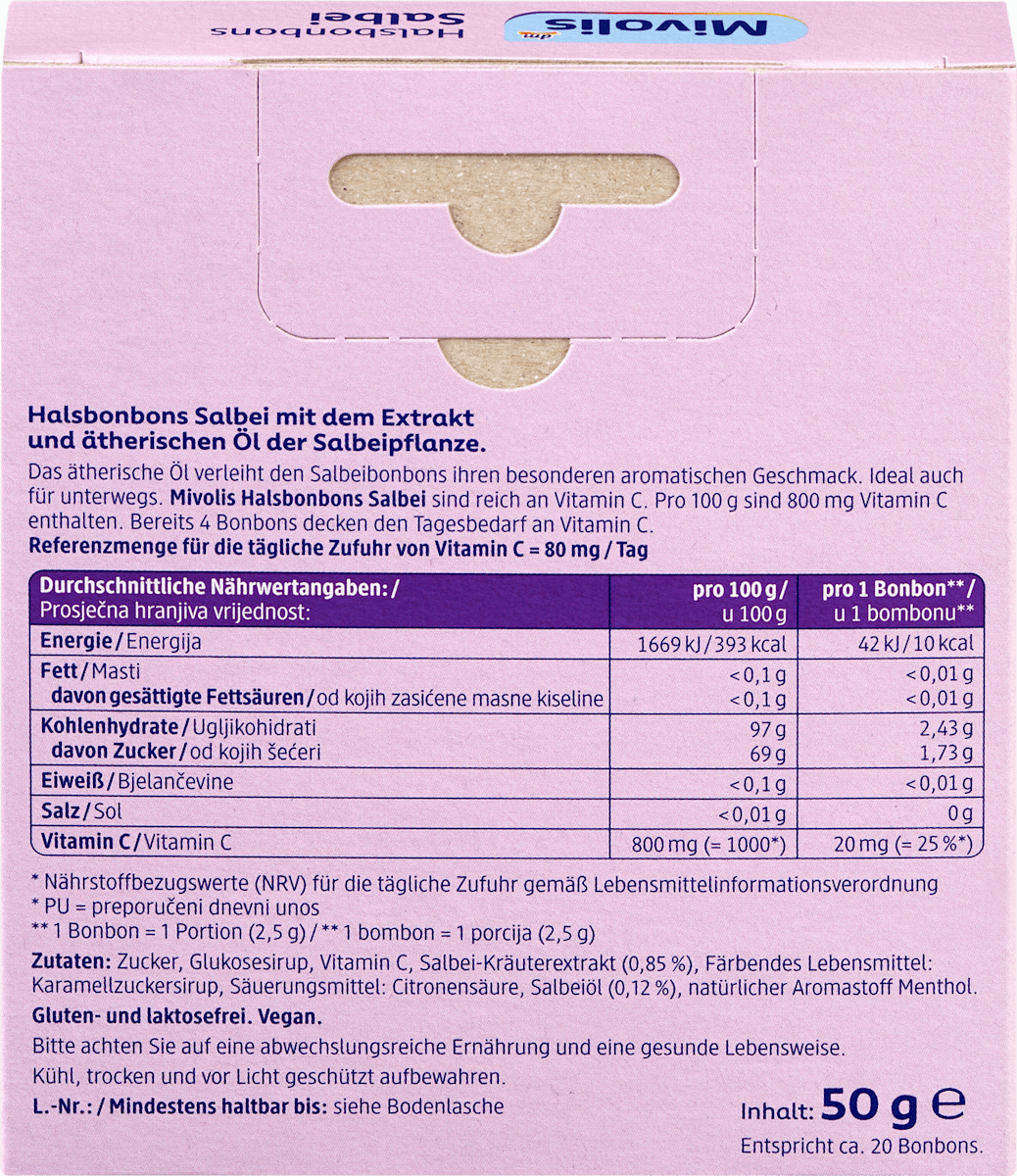Mivolis Halsbonbons Salbei, 50 g