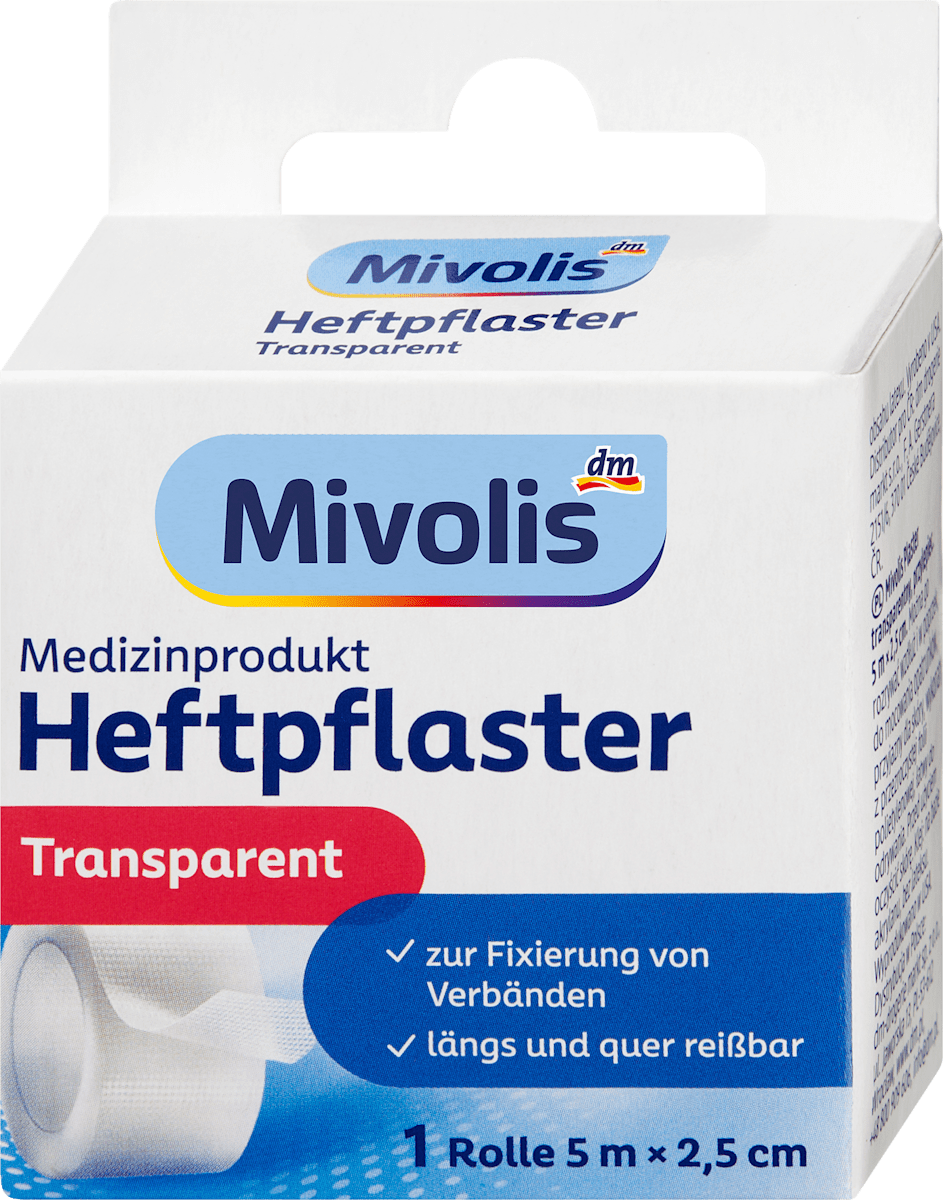 Mivolis Heftpflaster Transparent 5 m x 2,5 cm, 1 Rolle, 5 m