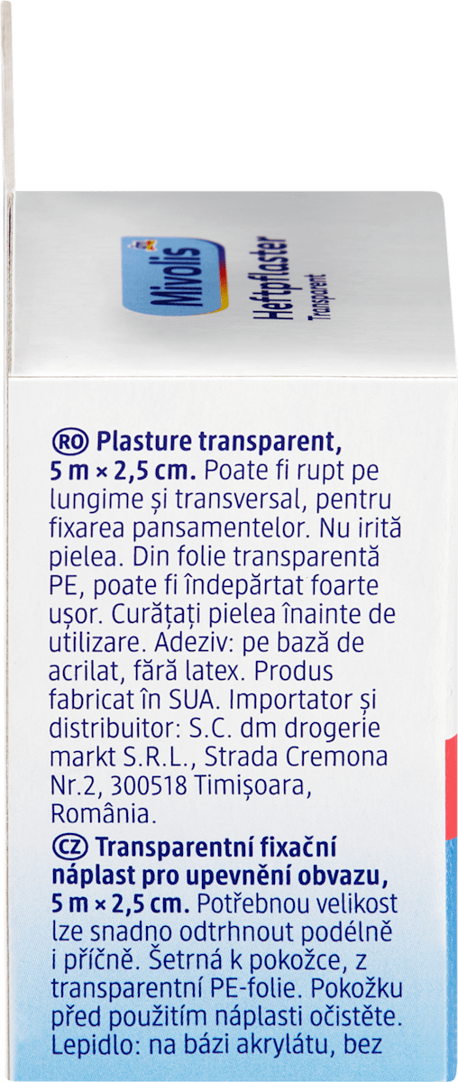 Mivolis Heftpflaster Transparent 5 m x 2,5 cm, 1 Rolle, 5 m