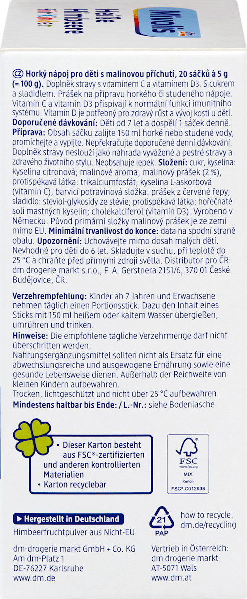 Mivolis Kindergetränk, Heiße Himbeere (20 Sticks), ab 7 Jahren, 100 g