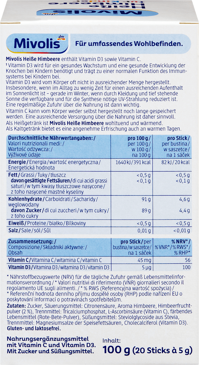 Mivolis Kindergetränk, Heiße Himbeere (20 Sticks), ab 7 Jahren, 100 g