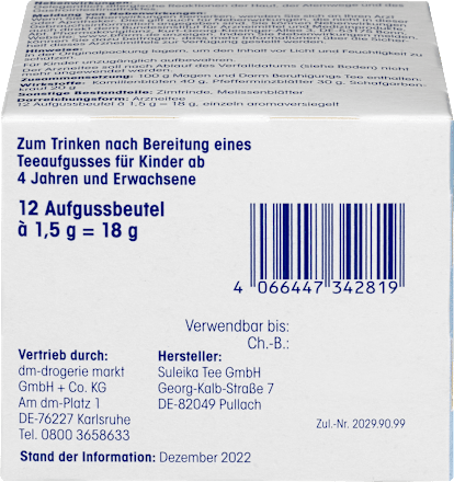 Kinderthee, Maag- en darmkalmerende thee (12 theezakjes), 18 g