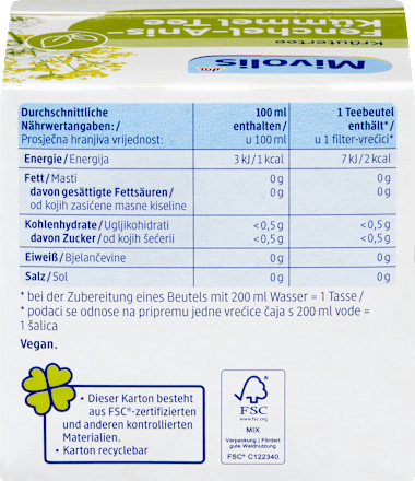 Kräutertee, Fenchel-Anis-Kümmel Tee (12 Beutel), 24 g
