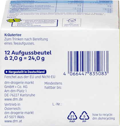 Kräutertee, Fenchel-Anis-Kümmel Tee (12 Beutel), 24 g