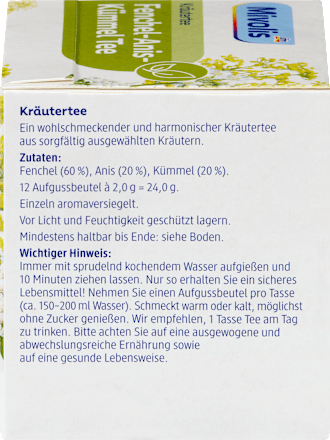 Kräutertee, Fenchel-Anis-Kümmel Tee (12 Beutel), 24 g