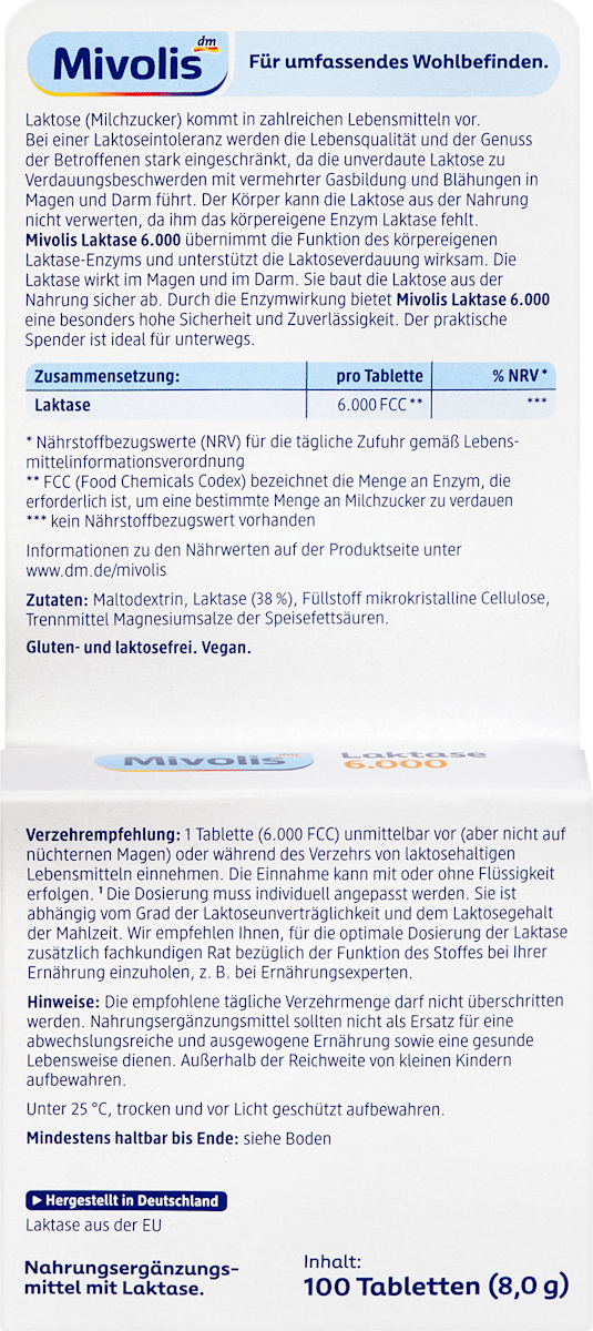 Mivolis Lactase 6000 Mini Tabletten 100 St