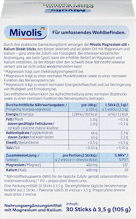 Mivolis Magnesium 400 + Kalium Direct Sticks 30 St 112.5 g