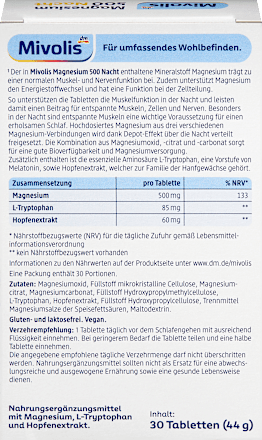 Magnesium 500 Nacht Depot Tabletten, 30 St, 44 g