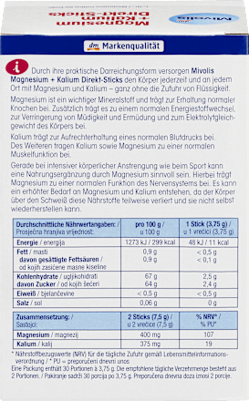 Magnesium + Kalium Direkt-Sticks 30 St, 112,5 g Mivolis