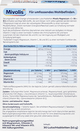 Magnesium + Vitamin C + Vitamin B6 + B12 Lutschtabletten 30 St, 45 g