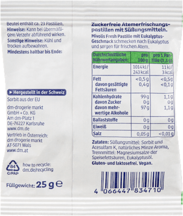 Pastillen, Fresh Euykalyptus, zuckerfrei, 25 g