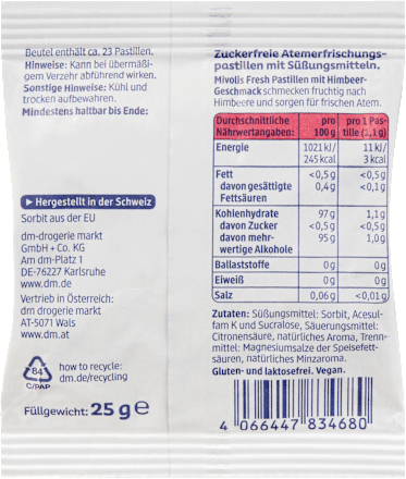 Pastillen, Fresh Himbeere, zuckerfrei, 25 g