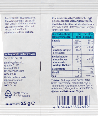 Pastillen, Fresh Minze, zuckerfrei, 25 g