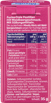 Pastillen, Mints Waldbeere, zuckerfrei, 35 g