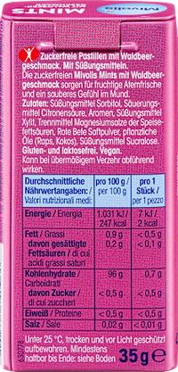 Mivolis Pastilles, Mints Wild Berry, suikervrij, 35 g