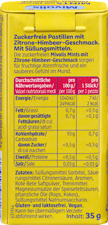 Pastillen, Mints Zitrone-Himbeere, zuckerfrei, 35 g