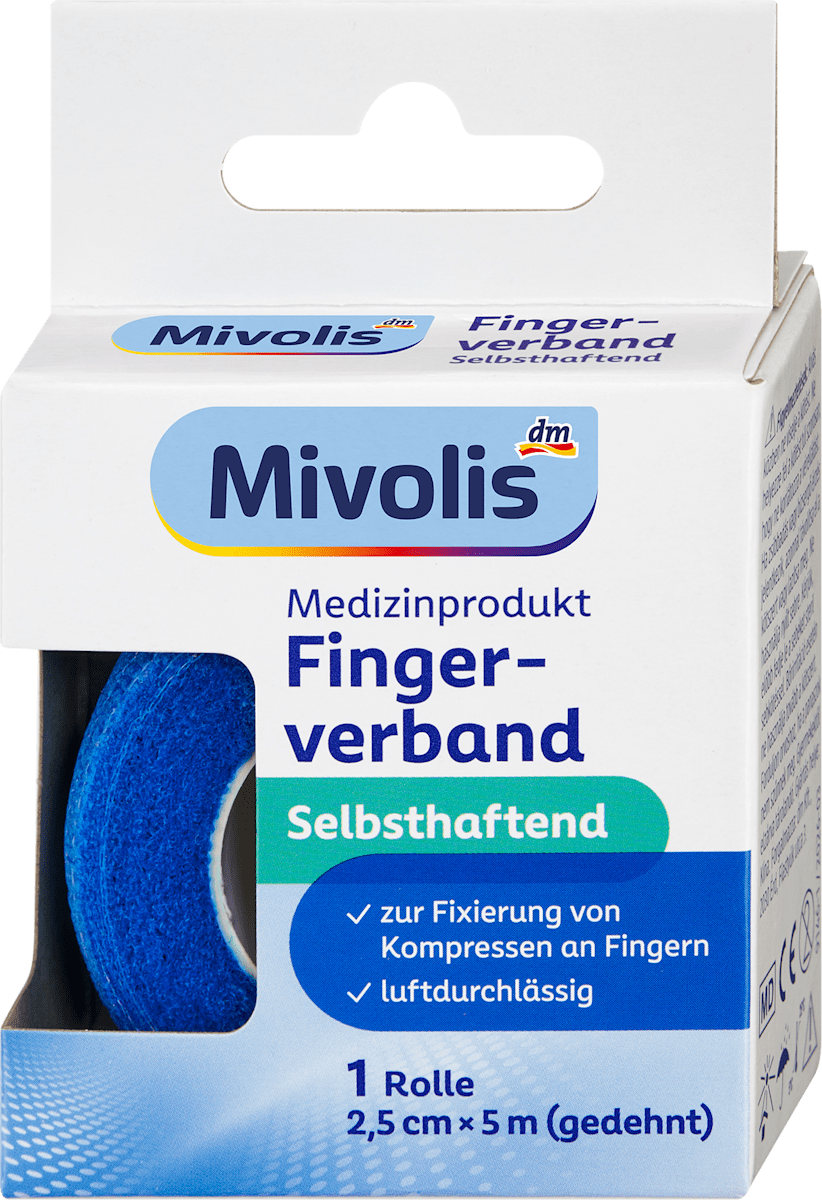 Mivolis Selbsthaftender Fingerverband, 2,5 cm x 5 m (gedehnt), 1 Rolle, 5 m