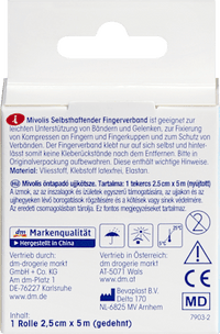 Zelfklevend vingerverband, 2,5 cm x 5 m (uitgerekt), 1 rol, 1 stuk
