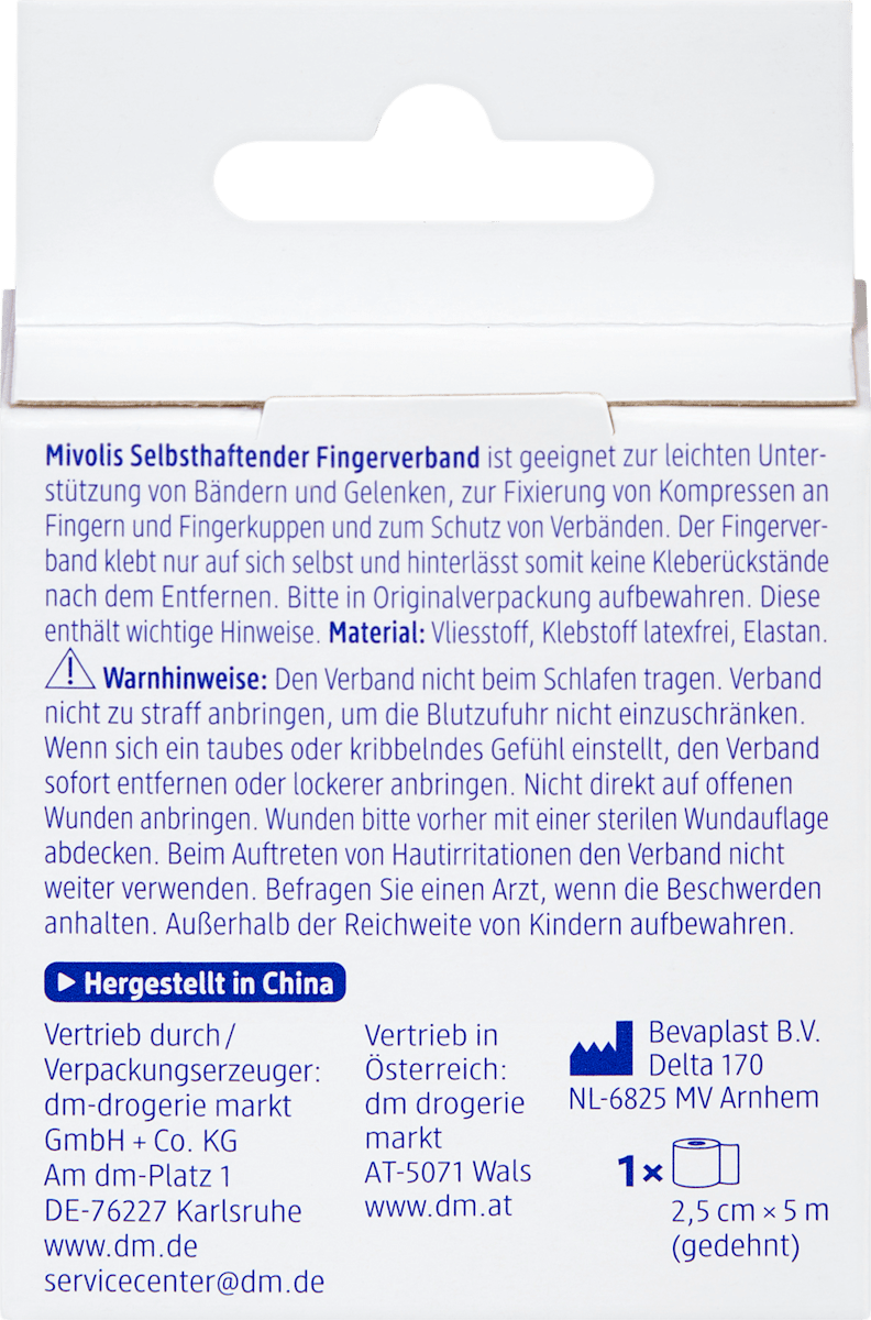 Mivolis Selbsthaftender Fingerverband, 2,5 cm x 5 m (gedehnt), 1 Rolle, 5 m
