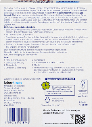 Selbsttest mit Laboranalyse Langzeit-Blutzucker, 1 Anwendung, 1 St