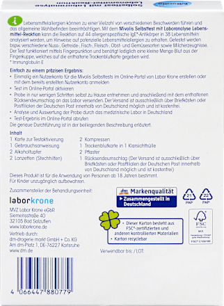 Zelftest met laboratoriumanalyse voedselreactie, 1 applicatie, 1 st.