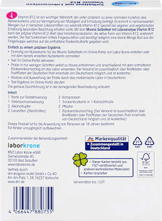 Zelftest met laboratoriumanalyse Vitamine B12, 1 applicatie, 1 st.
