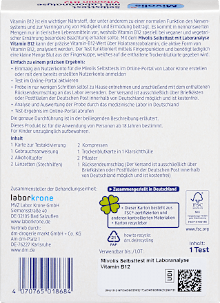 Selbsttest mit Laboranalyse Vitamin B12, 1 Anwendung, 1 St