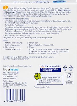 Zelftest met laboratoriumanalyse Vitamine D, 1 applicatie, 1 st.