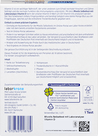 Selbsttest mit Laboranalyse Vitamin D, 1 Anwendung, 1 St