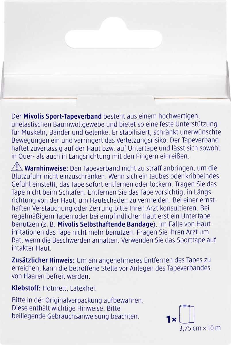 Mivolis Sport-Tapeverband, 3,75 cm x 10 m, 1 Rolle, 10 m