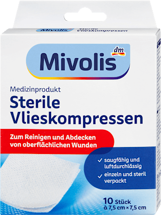 Mivolis Sterile Kompressen 7,5 cm x 7,5 cm, 10 St