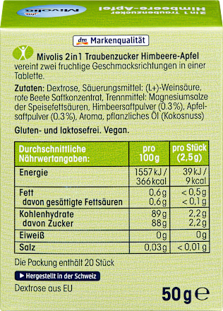 Dextrose 2-in-1, Framboos-Appel, 50 g