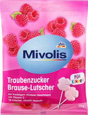 Dextrose, bruisende lolly's framboos voor kinderen, 75 g