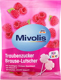 Dextrose, bruisende lolly's framboos voor kinderen, 75 g