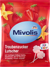 Dextrose, aardbei-vanille lolly's voor kinderen, 75 g
