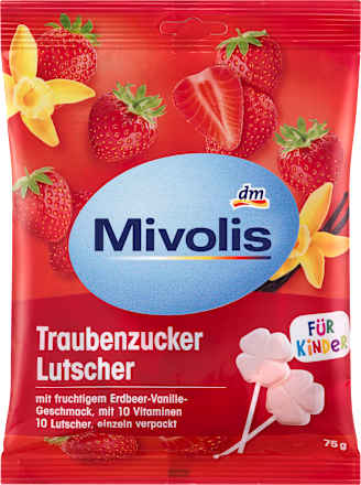 Dextrose, aardbei-vanille lolly's voor kinderen, 75 g