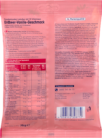 Traubenzucker, Lutscher Erdbeer-Vanille für Kinder, 75 g