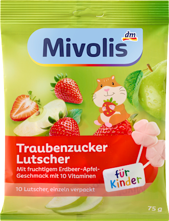 Traubenzucker Lutscher Erdbeere Apfel, 75 g