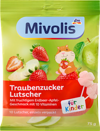 Traubenzucker Lutscher Erdbeere Apfel, 75 g