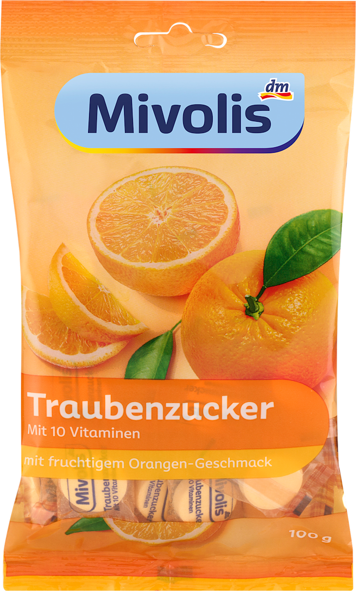 Traubenzucker mit 10 Vitaminen, Orangen-Geschmack, 100 g
