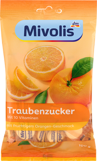 Traubenzucker mit 10 Vitaminen, Orangen-Geschmack, 100 g