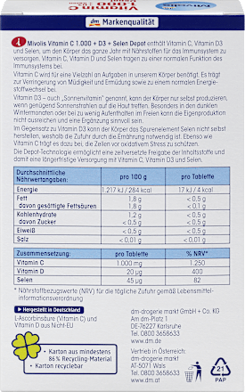 Vitamin C 1000 + D3 + Selen Depot 30 St, 42 g Mivolis