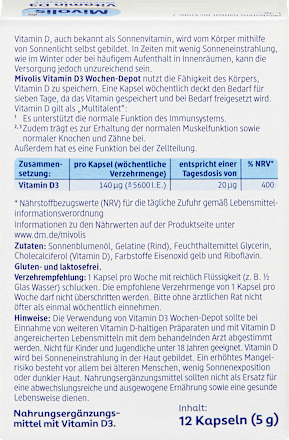 Vitamin D3 5600 I.E. Wochen-Depot Weichkapseln 12 St, 5 g