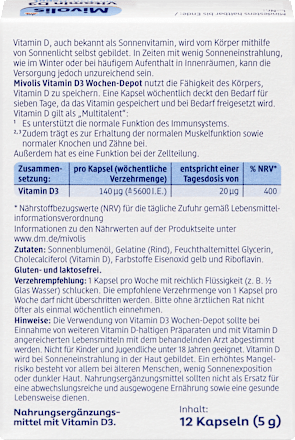 Vitamin D3 5600 I.E. Wochen-Depot Weichkapseln 12 St, 5 g