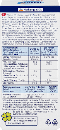Vitamine D3 parels 1000 IE 60 stuks, 13,3 g