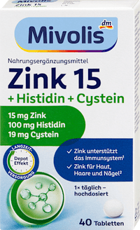 Zink 15 + Histidin + Cystein Tabletten 40 St, 19 g