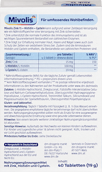 Zink 15 + Histidin + Cystein Tabletten 40 St, 19 g