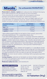 Zink 15 + Histidin + Cystein Tabletten 40 St, 19 g