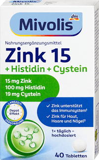 Zink 15 + Histidin + Cystein Tabletten 40 St, 19 g