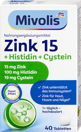 Zink 15 + Histidin + Cystein Tabletten 40 St, 19 g